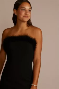 Feather Trim Straight Neck Sheath With Slit -Kelly Shop 10032N MBLACK PRM PROD9 128 1