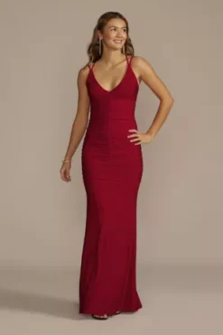 Double Strap Ruched V-Neck Sheath