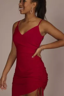 Short V-Neck Jersey Sheath With Asymmetrical Skirt -Kelly Shop 13046 MRED JRPRTY PROD1 091 V2