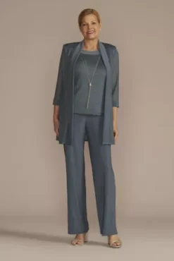 Ribbed Metallic Pantsuit With Necklace