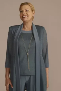 Ribbed Metallic Pantsuit With Necklace -Kelly Shop 1782DB MSMOKE MOB PROD6 064