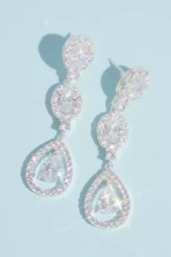 Cubic Zirconia Halo Triple Teardrop Earrings