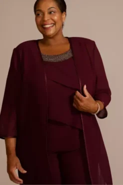 Plus Size Three-Piece Tiered Chiffon Pantsuit -Kelly Shop 27854 20MBURGUNDY MOB PROD9 1471