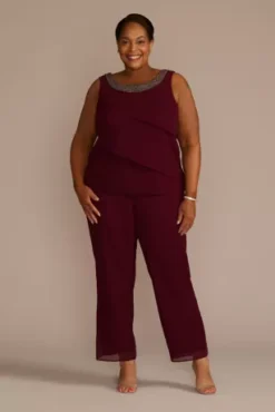 Plus Size Three-Piece Tiered Chiffon Pantsuit -Kelly Shop 27854 20MBURGUNDY MOB PROD9 1512