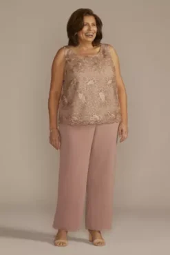 Plus Size Three-Piece Lace And Georgette Pantsuit -Kelly Shop 27975W ROSEGOLD MOB PROD2 139