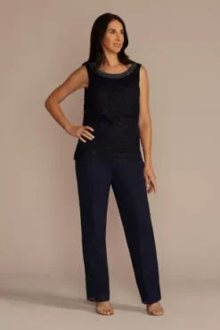 Three-Piece Georgette Lace Pantsuit 7 Three-Piece Georgette Lace Pantsuit -Kelly Shop 28899 MNAVY MOB PROD7 1113