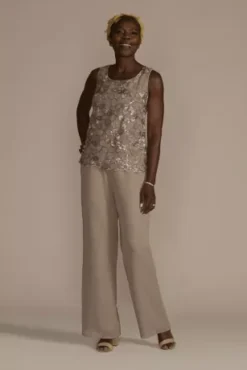 Embellished Three-Quarter Sleeve Pantsuit -Kelly Shop 28947 LATTE MOB PROD10 3964