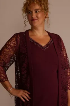 Short Beaded V-Neck Dress With Sheer Sleeve Jacket -Kelly Shop 29258 MCRANBERRY MOB PROD7 1597