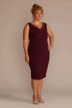 Short Beaded V-Neck Dress With Sheer Sleeve Jacket -Kelly Shop 29258 MCRANBERRY MOB PROD7 1622