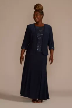 Embroidered Jersey A-Line Jacket Dress