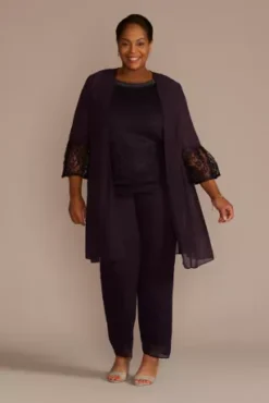 Plus Size Three Piece Georgette Lace Pantsuit