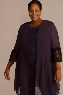 Plus Size Three Piece Georgette Lace Pantsuit 9 Plus Size Three Piece Georgette Lace Pantsuit -Kelly Shop 29899DB MEGGPLANT MOB PROD9 3789