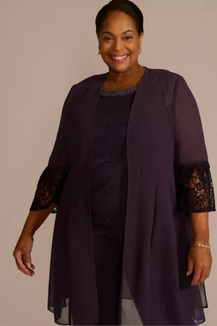 Plus Size Three Piece Georgette Lace Pantsuit 5 Plus Size Three Piece Georgette Lace Pantsuit - Image 5