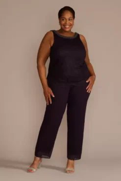 Plus Size Three Piece Georgette Lace Pantsuit 7 Plus Size Three Piece Georgette Lace Pantsuit -Kelly Shop 29899DB MEGGPLANT MOB PROD9 3824