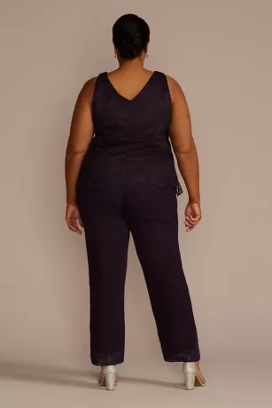 Plus Size Three Piece Georgette Lace Pantsuit 4 Plus Size Three Piece Georgette Lace Pantsuit - Image 4