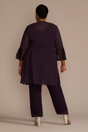 Plus Size Three Piece Georgette Lace Pantsuit 2 Plus Size Three Piece Georgette Lace Pantsuit - Image 2