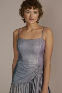 Short Square Neck Metallic Asymmetrical Dress -Kelly Shop 3173BN MTURQMULTI PARTY PROD2 1900 V2