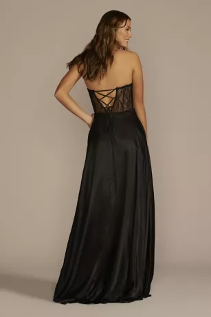 Strapless Illusion Lace Applique Satin A-Line 2 Strapless Illusion Lace Applique Satin A-Line - Image 2