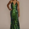 Patterned Sequin Sheath With Plunging Halter Neck