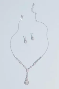 Teardrop Cut Pendant Necklace And Earring Set