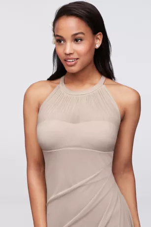 Sleeveless Long Mesh Dress With Illusion Neckline 2 Sleeveless Long Mesh Dress With Illusion Neckline - Image 2