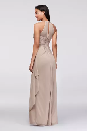 Sleeveless Long Mesh Dress With Illusion Neckline 3 Sleeveless Long Mesh Dress With Illusion Neckline - Image 3