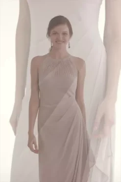 Sleeveless Long Mesh Dress With Illusion Neckline 8 Sleeveless Long Mesh Dress With Illusion Neckline -Kelly Shop 4XLF15662 BISCOTTI BM VID VER 15S