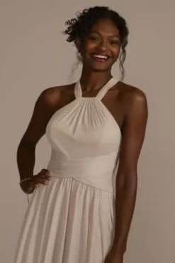 High-Neck Mesh Bridesmaid Dress With Full Skirt 7 High-Neck Mesh Bridesmaid Dress With Full Skirt -Kelly Shop 4XLF19931 BISCOTTI BM PROD9 V2 050 detail