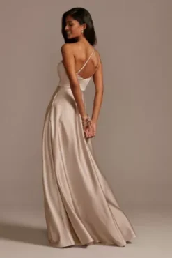 One Shoulder Satin A-Line Long Bridesmaid Dress -Kelly Shop 4XLF20135 BISCOTTI BM PROD3 105 back