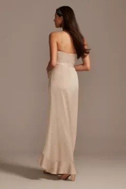Spaghetti Strap Crepe Ruffle Bridesmaid Dress -Kelly Shop 4XLF20208 BISCOTTI BM PROD3 098