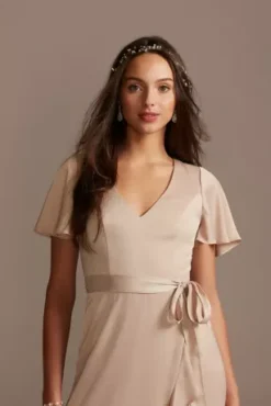 Flutter Sleeve Crepe Satin Ruffle Bridesmaid Dress -Kelly Shop 4XLF20209 BISCOTTI BM PROD3 087