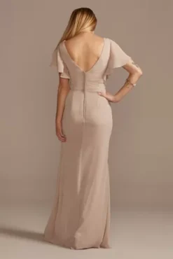 Flutter Sleeve Bridesmaid Dress With Cascade -Kelly Shop 4XLF20320 BISCOTTI BM PROD11 083