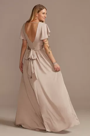 Flutter Sleeve Charmeuse Tall Bridesmaid Dress 2 Flutter Sleeve Charmeuse Tall Bridesmaid Dress - Image 2