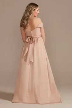 Off-Shoulder Crepe Charmeuse Bridesmaid Dress -Kelly Shop 4XLF20380 SAND BM PROD4 100