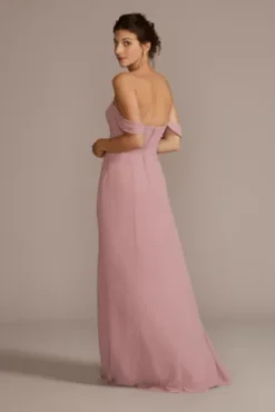 Chiffon Cowl Off-the Shoulder Bridesmaid Dress -Kelly Shop 4XLF20538 Quartz BM PROD11 088