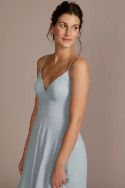 Chiffon V-Neck Cascade Skirt Bridesmaid Dress -Kelly Shop 4XLF20540 DUSTYBLUE BM PROD11 127 detail