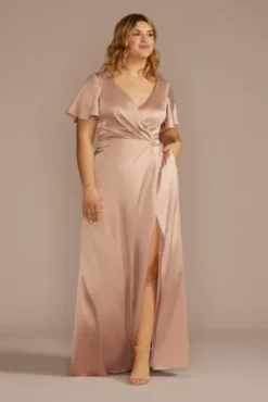 Short Sleeve Stretch Charmeuse Bridesmaid Dress -Kelly Shop 4XLF20628 SAND BM PROD3 a