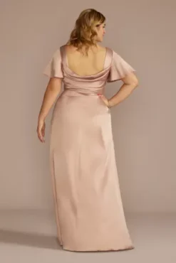 Short Sleeve Stretch Charmeuse Bridesmaid Dress -Kelly Shop 4XLF20628 SAND BM PROD3 aa