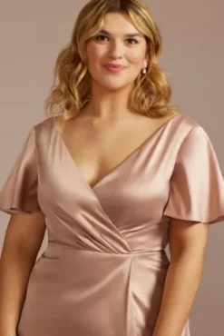 Short Sleeve Stretch Charmeuse Bridesmaid Dress -Kelly Shop 4XLF20628 SAND BM PROD3 aaa