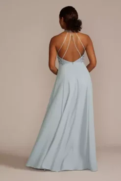 Halter Lace And Georgette Bridesmaid Dress 7 Halter Lace And Georgette Bridesmaid Dress -Kelly Shop 4XLGS290070 DUSTYBLUE BM PROD3 V2 107