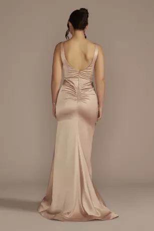 Stretch Satin Tank Bridesmaid Dress With Train 2 Stretch Satin Tank Bridesmaid Dress With Train - Image 2