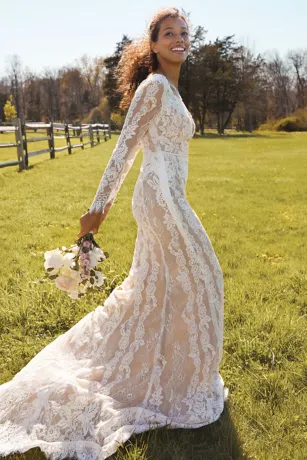 Illusion Plunge Long Sleeve Lace Wedding Dress 5 Illusion Plunge Long Sleeve Lace Wedding Dress - Image 5