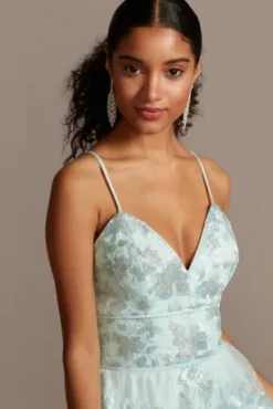 Floral Embellished Spaghetti Strap Lace-Up Gown -Kelly Shop 60978D MLTBLUE PRM PROD12 074