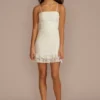 Ruched Lace Ruffled Mini Sheath Dress