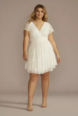 Short Flutter Sleeve Tiered Lace A-Line Dress 1 Short Flutter Sleeve Tiered Lace A-Line Dress