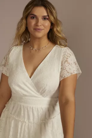 Short Flutter Sleeve Tiered Lace A-Line Dress 3 Short Flutter Sleeve Tiered Lace A-Line Dress - Image 3