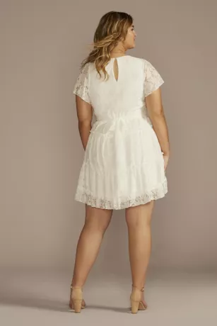 Short Flutter Sleeve Tiered Lace A-Line Dress 2 Short Flutter Sleeve Tiered Lace A-Line Dress - Image 2