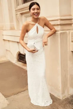 Halter Keyhole Lace Dress With Lace-Up Back -Kelly Shop 650711 PDP Crop JAN21 1920x2880