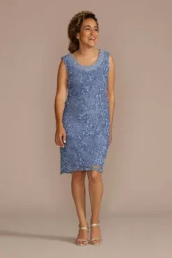 Floral Lace Short Tank Dress With Chiffon Jacket 7 Floral Lace Short Tank Dress With Chiffon Jacket -Kelly Shop 7078 MDUSTYBLUE MOB PROD6 066