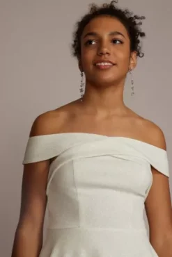 Crisscross Off The Shoulder Glitter Mini Dress -Kelly Shop 7181CA9A MIVYSILVER PRTY PROD4 5016 V2